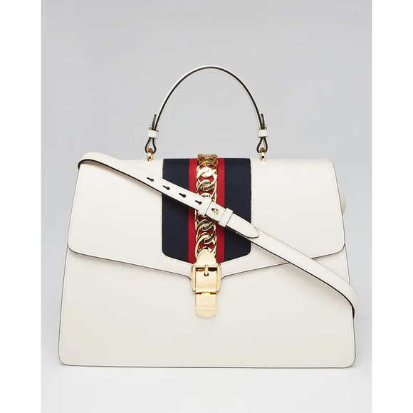 Gucci Large Sylvie 1969 Leather Handbag with Removable Strap White - Picture 1 of 15